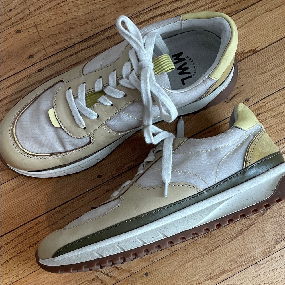 Madewell Kickoff Trainer Sneakers in Ripstop Nylon and Leather/Butter Yellow 7.5